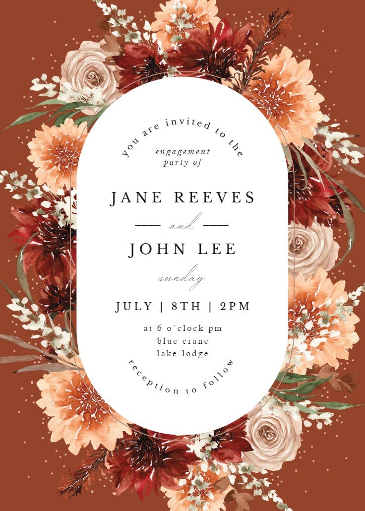 Terracotta round frame - engagement party invitation